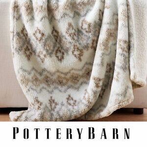 Pottery Barn Wallen Plush Sherpa Faux Fur Throw, MSRP $199